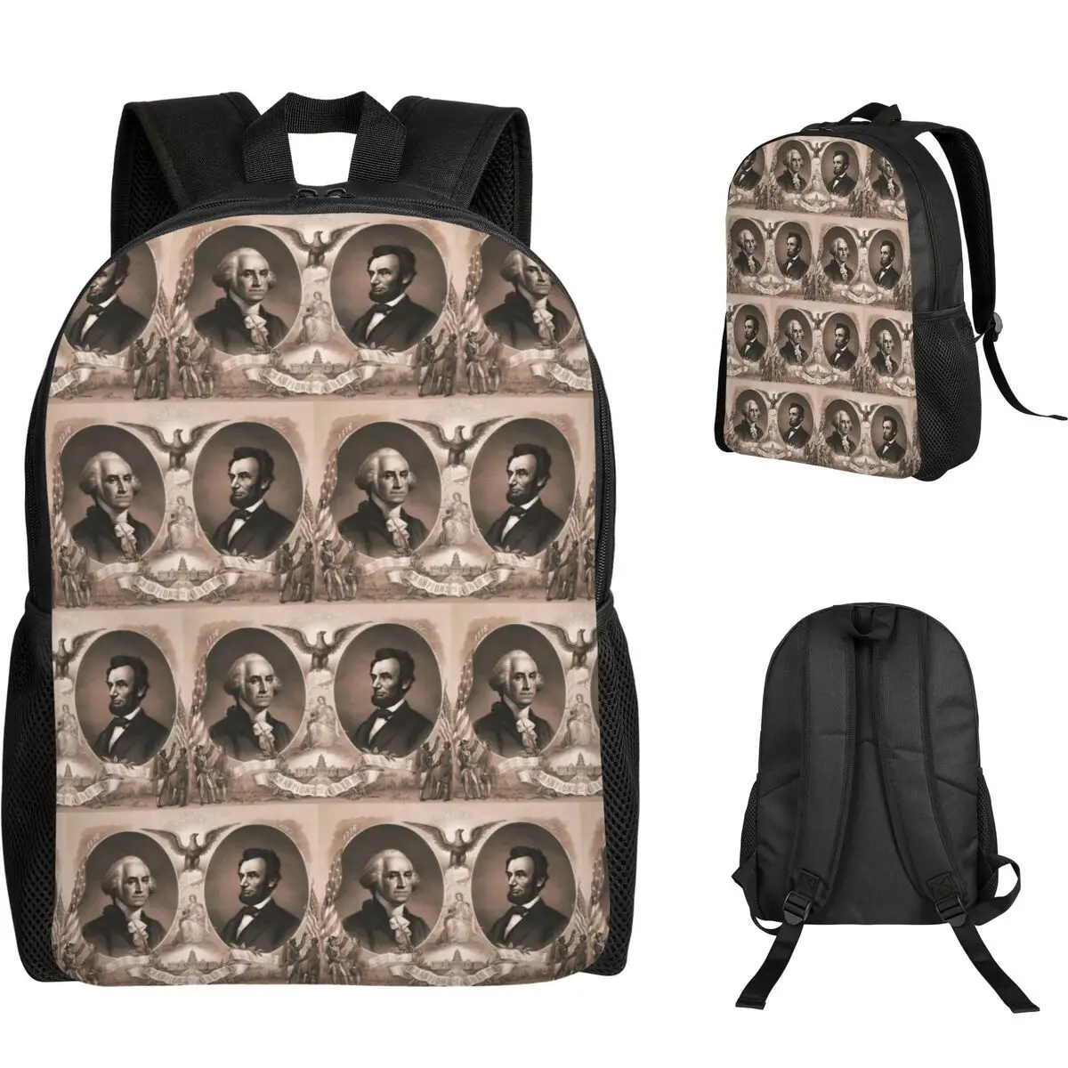 

George Washington And Abraham Lincoln Student Backpack School Bag Hiking Travel Daypack Men Women Fashion Bookbag Shoulder Bags