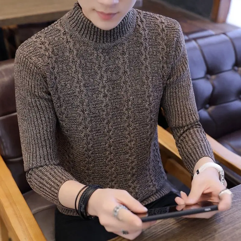 

Winter Half-turtleneck Sweater for Men Korean Style Slim Fit Thick Knitted Sweater for Youth Sweater