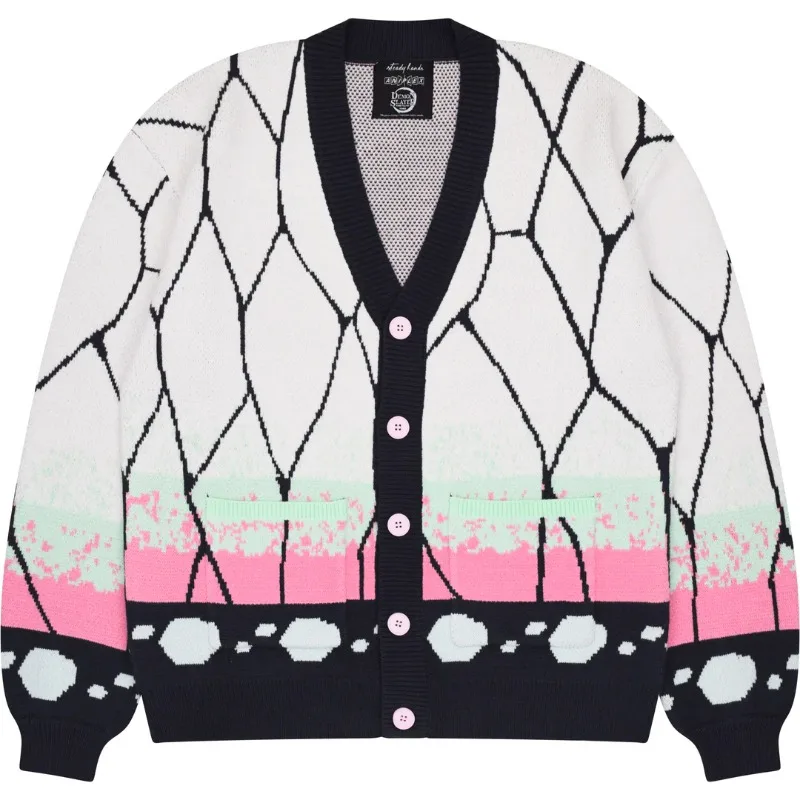 

Y2K Trend Anime Graphic Printing Single Row Button Sweater Kochou Shinobu Knit Sweater Vintage Men Women Casual Clothing Sweater