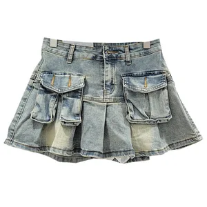 Deat Skirts Women's denim flaps asymmetrical pockets Plisada the short line Cargo minisa 2025 Spring New Fashion 29L6949 8 Main Sales Skirt Position - №2