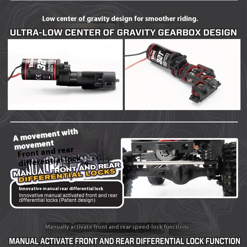 Yikong 41011 SE 1/10 zdalnie sterowany elektryczny pickup z napędem na cztery koła, pojazd terenowy do wspinaczki z mechanizmem różnicowym