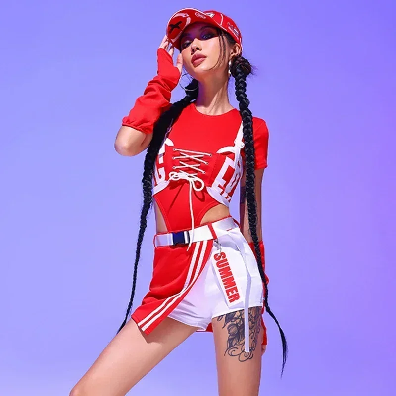 Drag Queen DJ Clothing Stage Wear Nightclub Gogo Hiphop Dance Costume For Women Kpop Jazz Performance Clothes Red Hip Hop Suit