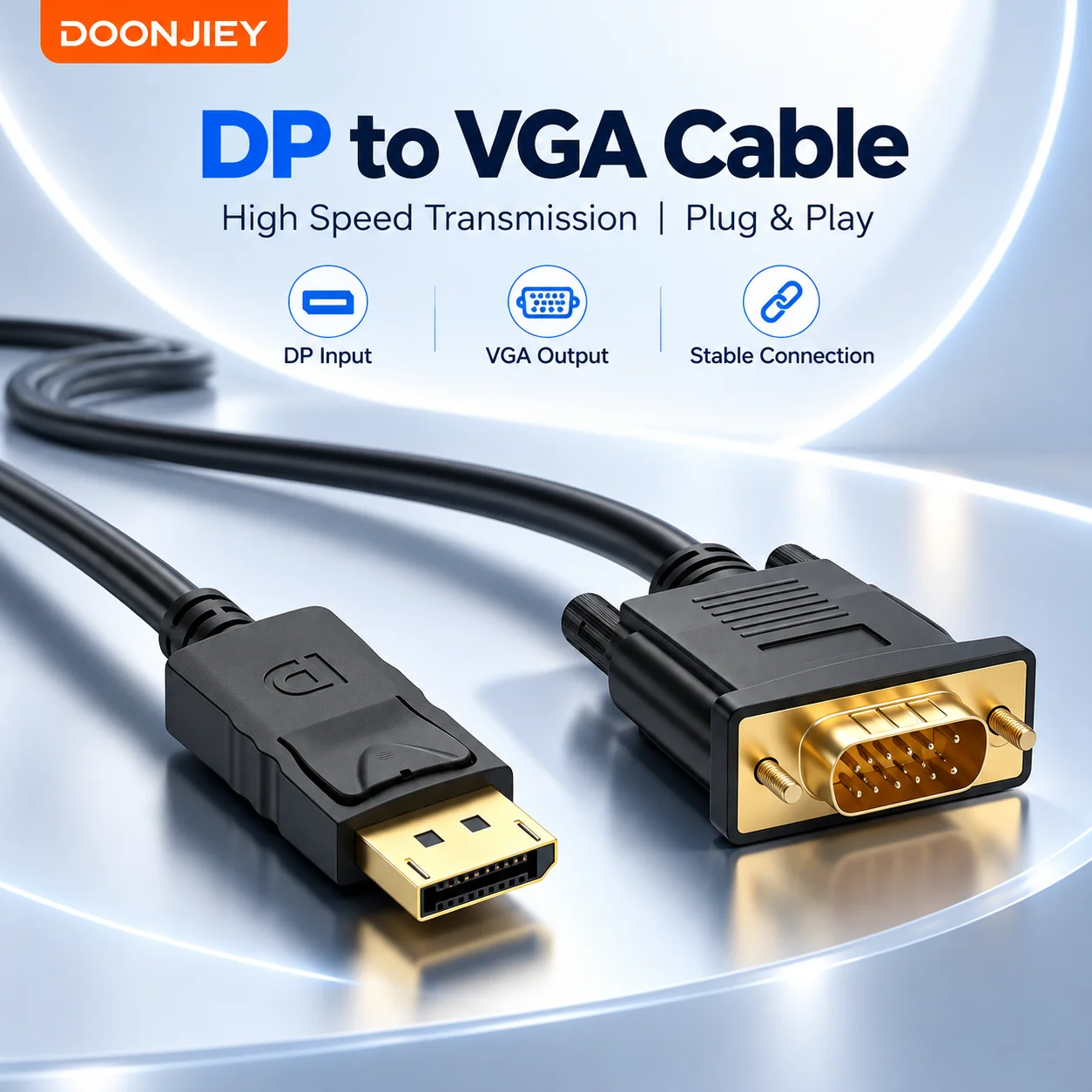 DOONJIEY DisplayPort to VGA Cable 6FT, DP to VGA Adapter Cable, 1080P Full HD Display Port to VGA Converter for Desktop, PC