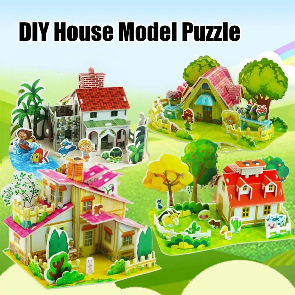 

Paper Jigsaw Building 3D Puzzle Assembly Building Blocks DIY Paper Card Jigsaw 3D Puzzle Handmade DIY House Model Puzzle