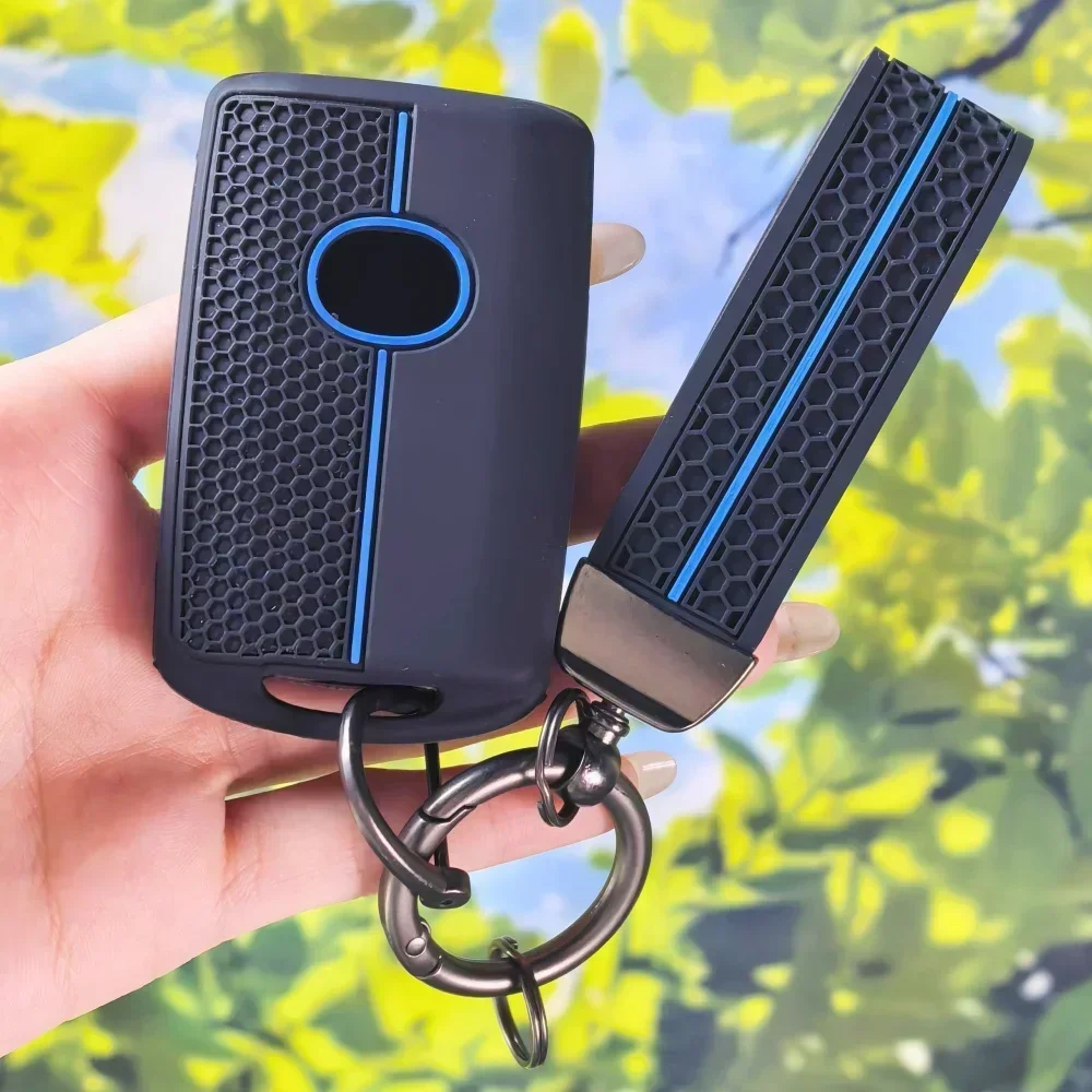 Honeycomb Silicone Key Fob Shell with Keychain for Mazda CX9 CX3 CX5 CX8 CX30 CX60 2 3 6 Alexa CX90 MX30 X5 X9 SS30 MX5 Key Caps