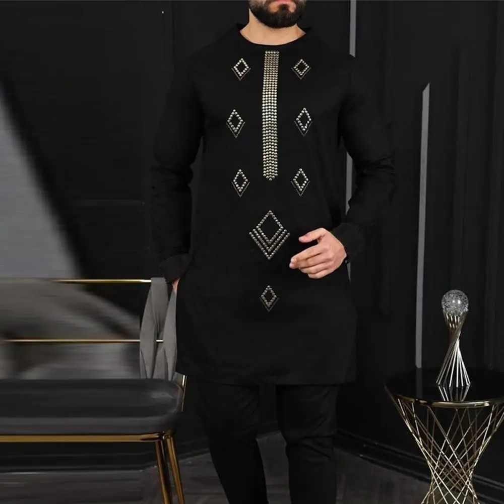 2024 Dashiki New Full Set Suit Traditional Men's Set Leisure Art Elegant Round Neck Long Sleeve Two piece Set Kaftan Style