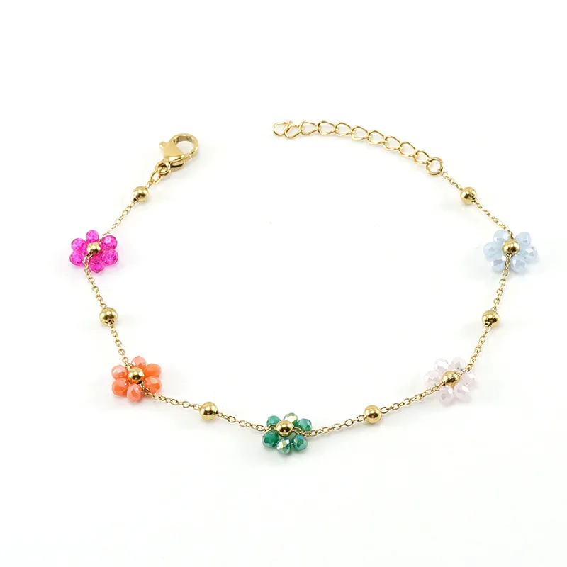 Lovely Handwoven Crystal Flower Stainless Steel Bracelet For Female Minority Design Sense Titanium Steel Bangle For Women