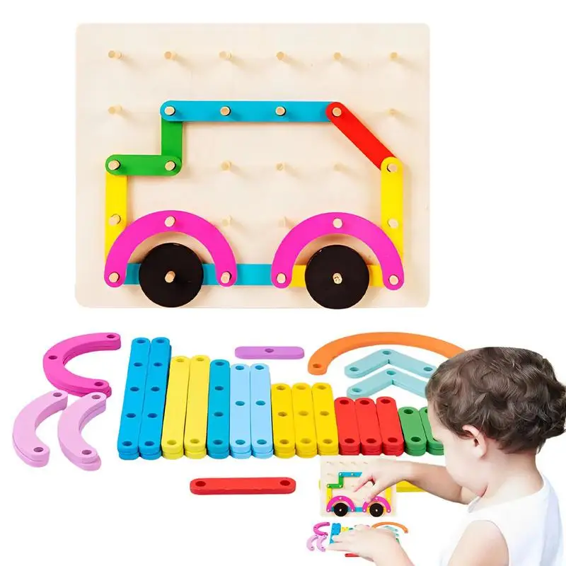 

Wood Peg Board Toy Learning Peg Board Wooden Math Pattern Geo Board Montessori Educational Toy For Creating Simple Shape