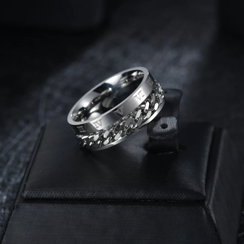 Roman Letter Chain Rings Men Digital Titanium Steel Ring European and American Transfer Rotating Roman Chain Personality Ring image 5
