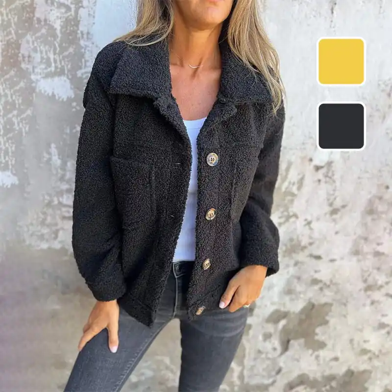 Women's Warm Lapel Cropped Jacket Coat Casual Fleece Fuzzy Faux Shearling Coats Warm Winter Single Breasted Lambswool Outwear