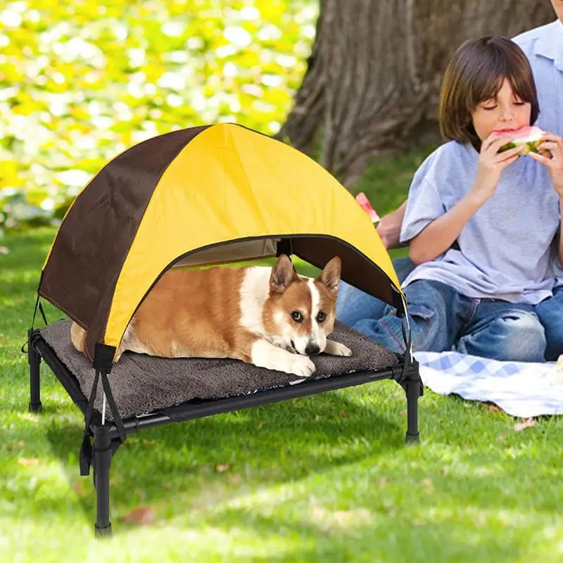 Elevated Bed for Dogs Folding Pet Camping Bed with Canopy Portable Removable Washable Four Seasons Dog Kennel Puppy Beds