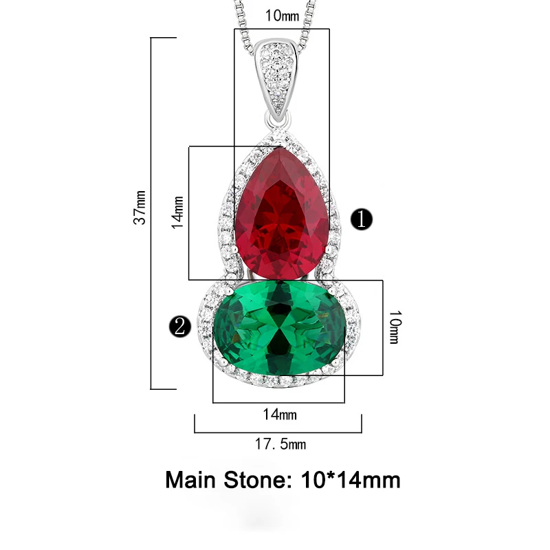 5A Grade Gemstone Pendant Necklack 10*14mm 2 Red Blue Green Main Stone Neck Chain Fashion Jewelry Accessories Drop Shipping