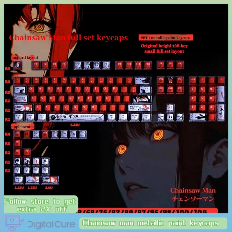 

Chainsaw man pearl metallic paint keycaps anime theme keycaps matte feel five sided thermal sublimation mechanical keyboard cap