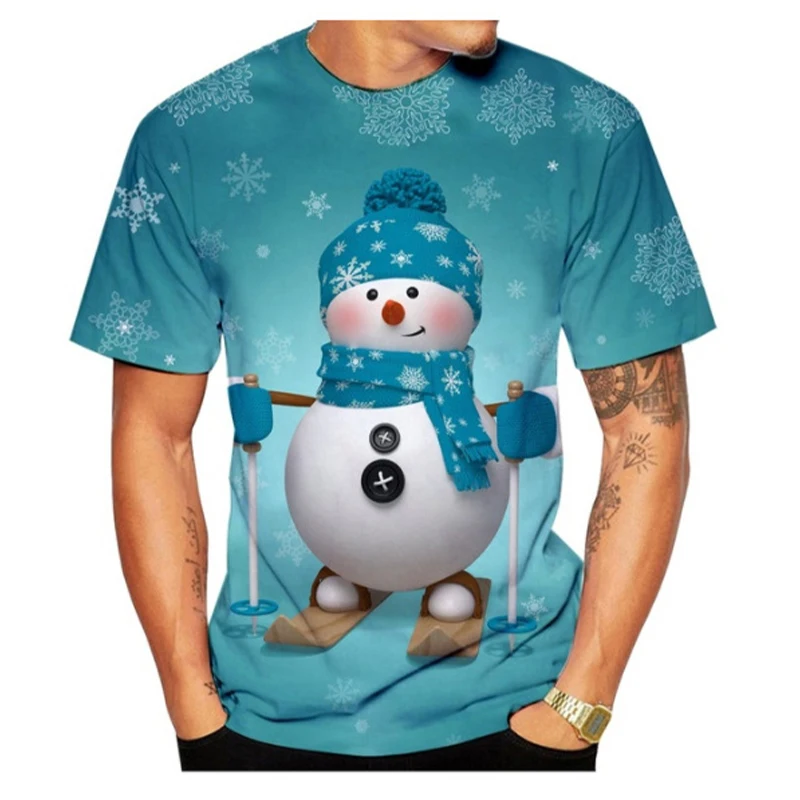 Christmas Reindeer T Shirts Santa Claus Snowman 3D Print Men Woman Streetwear T-Shirt Oversized Harajuku Kids Tops Tees Clothing