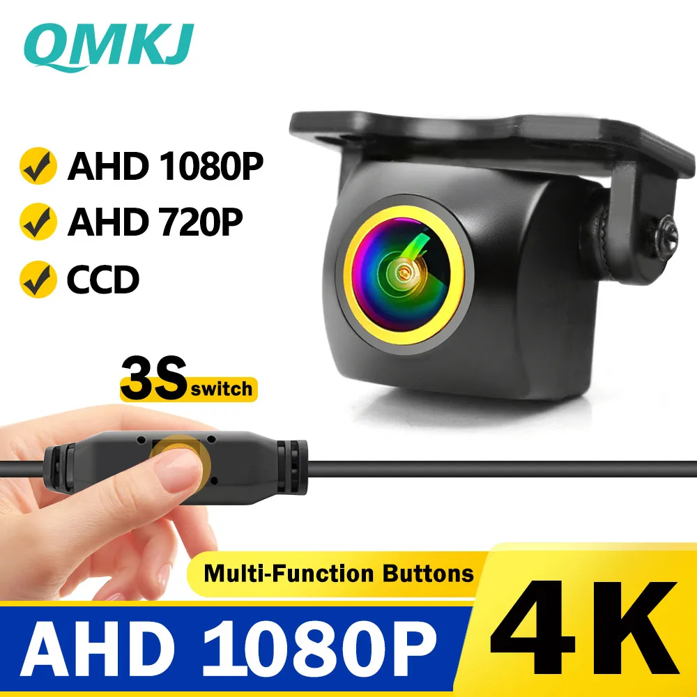 QMKJ Multi functional Buttons Car Reversing Backup Camer AHD 1080P 180 Deg Fisheye Lens Night Vision Reverse Camera