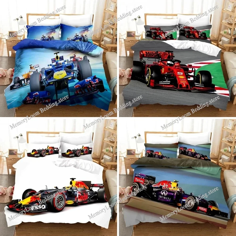レッドレーシングカーf1ゲームレーサー寝具セット男の子女の子ツインクイーンサイズ布団カバー枕カバーベッド子供大人ホームテキスタイル