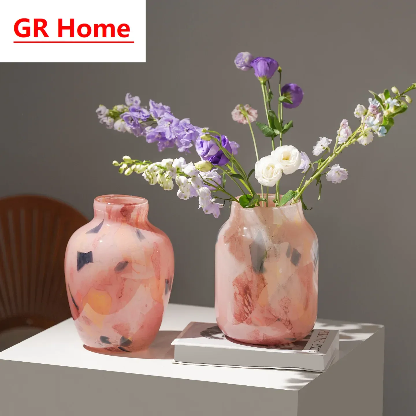 INS Style Gradient Magnetic Powder Glass Vase, Handmade Decor Vase for Living Room Flower Arrangement & Hydroponic Plant