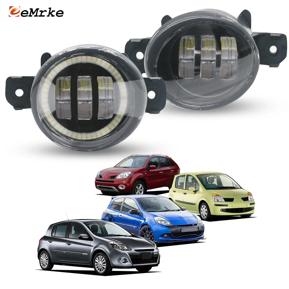 Pair LED Fog Lamp Angel Eye DRL Driving Lights For Renault Koleos Samsung QM5 2008 2009 2010 2011 Clio RS Lutecia Grand Modus