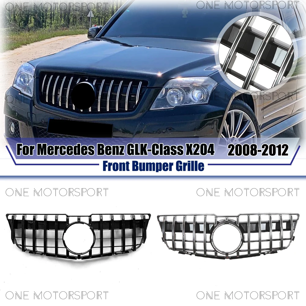 

Black Upper Grille For Mercedes Benz GLK-Class X204 2008-2012 GLK280 GLK300 GLK350 Chrome Silver GTR Style Front Bumper Grille