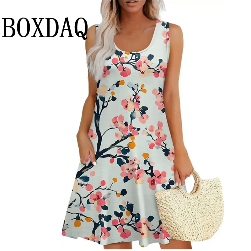 Vintage Bloemenpatroon Overgooiers Voor Vrouwen Zomer Casual Tank Bloem 3D Print Jurk Losse Plus Size Mouwloze Jurken 8XL 9XL