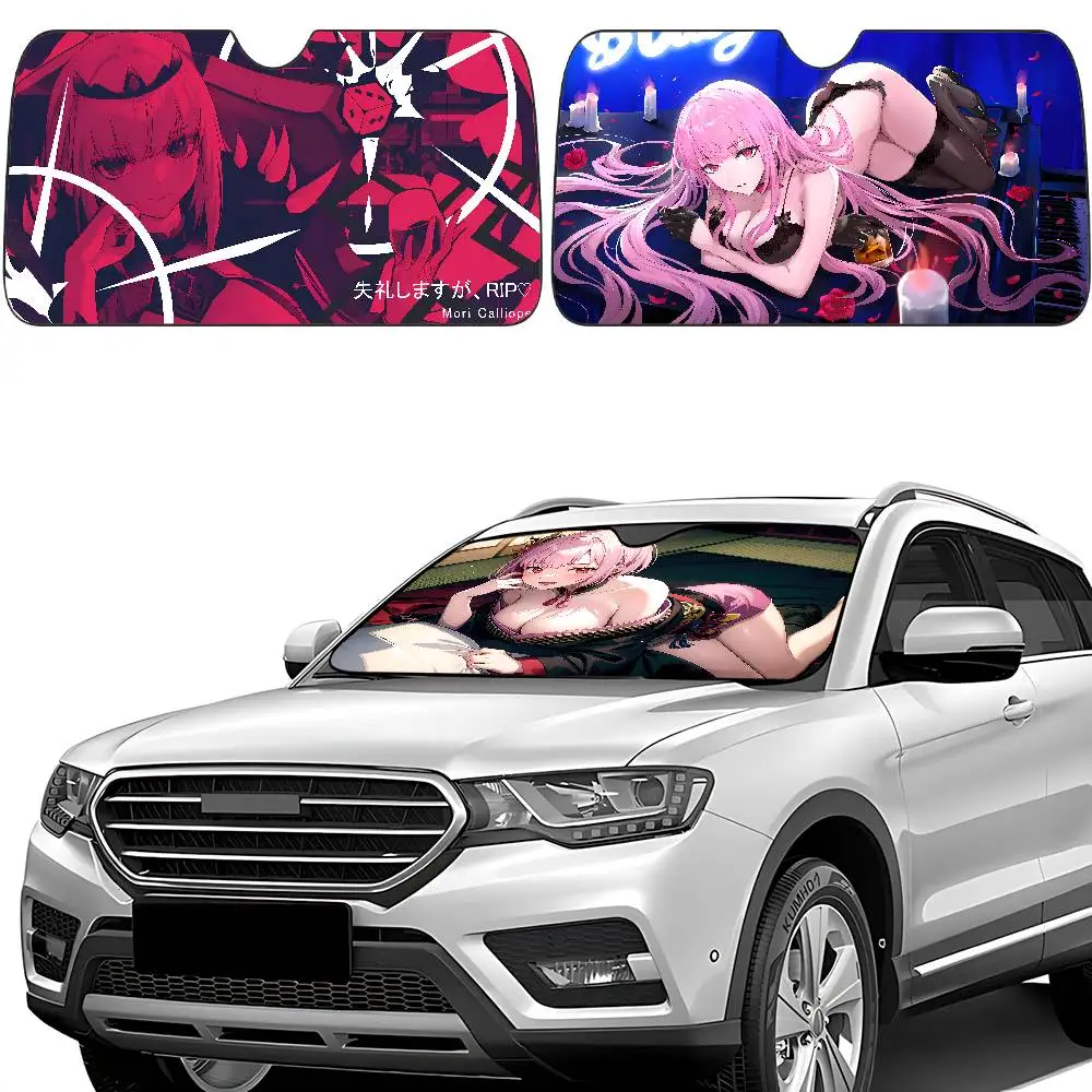 موري كاليوب Hololive سيارة ظلة الزجاج الأمامي نافذة أمامية قناع 70x130 سنتيمتر الشمس قناع الشمسية حماية منقوشة هدية الجدة سيارة #2