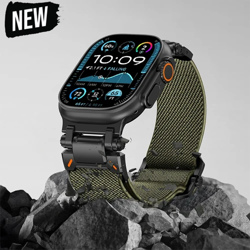 Correa deportiva de nailon para Apple Watch Ultra 2, 49mm, 46mm, 45mm, 44mm, 42mm, conector de Metal para IWatch Series 10, 9, 8, 7, 6, 5, 4, Correa