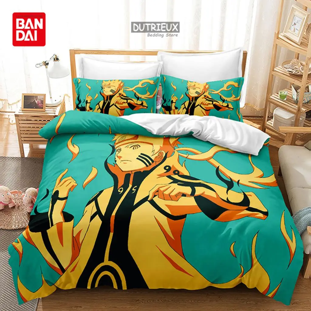 3PCS Uchiha Sasuke Kids Naruto Bedding Set Duvet Cover Quilt Cover Pillowcase Uzumaki Double Size Bedroom Bed Linen Decoration