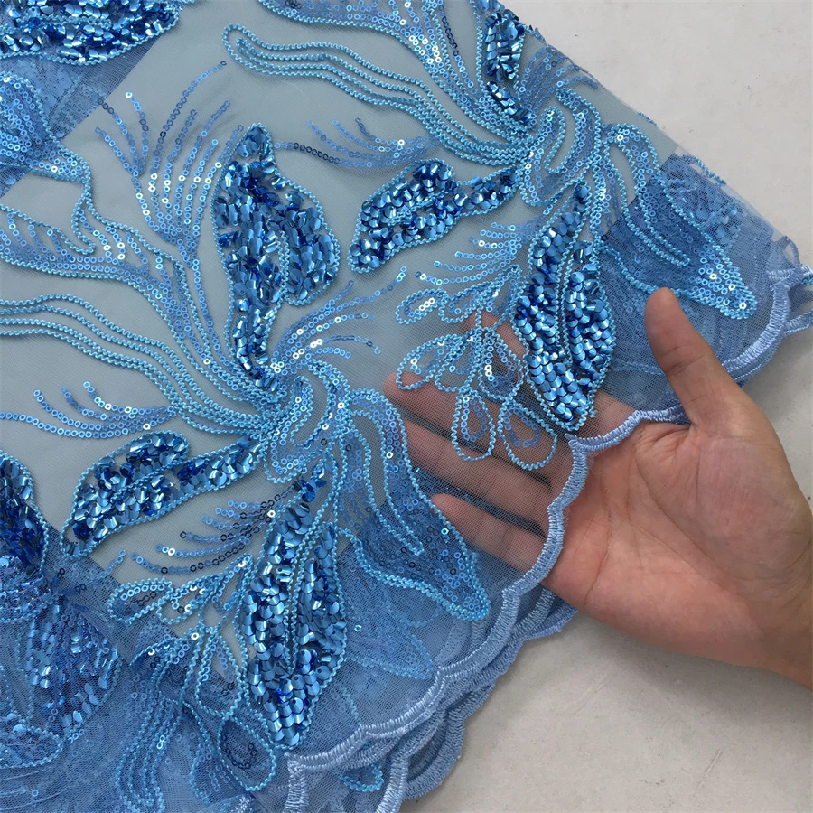SJD LACE French Nigerian Net Sequins Lace Fabrics 2024 High Quality 5 Yards African Mesh Sequins Lace For Women Dresses Sew 4082