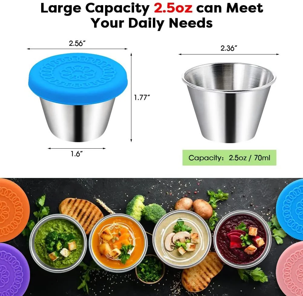 Outdoor Camping Sauce Cup 50ml Stainless Steel Dipping Sauce Jar Silicone Lid Seal Seasoning Container Outdoor Camping Tableware