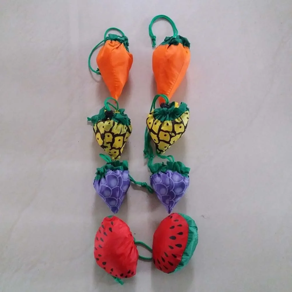 

5 pcs Cartoon Shopping Bag with Pendant Large Capacity Portable Eco-friendly Folding Pouch Fruits Design Polyester