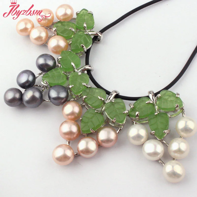 8mm Round Freshwater Pearl Grape Elegant Necklace Charm Pendant 25x30mm Exquisite Jewelry for Women Party Anniversary Gift