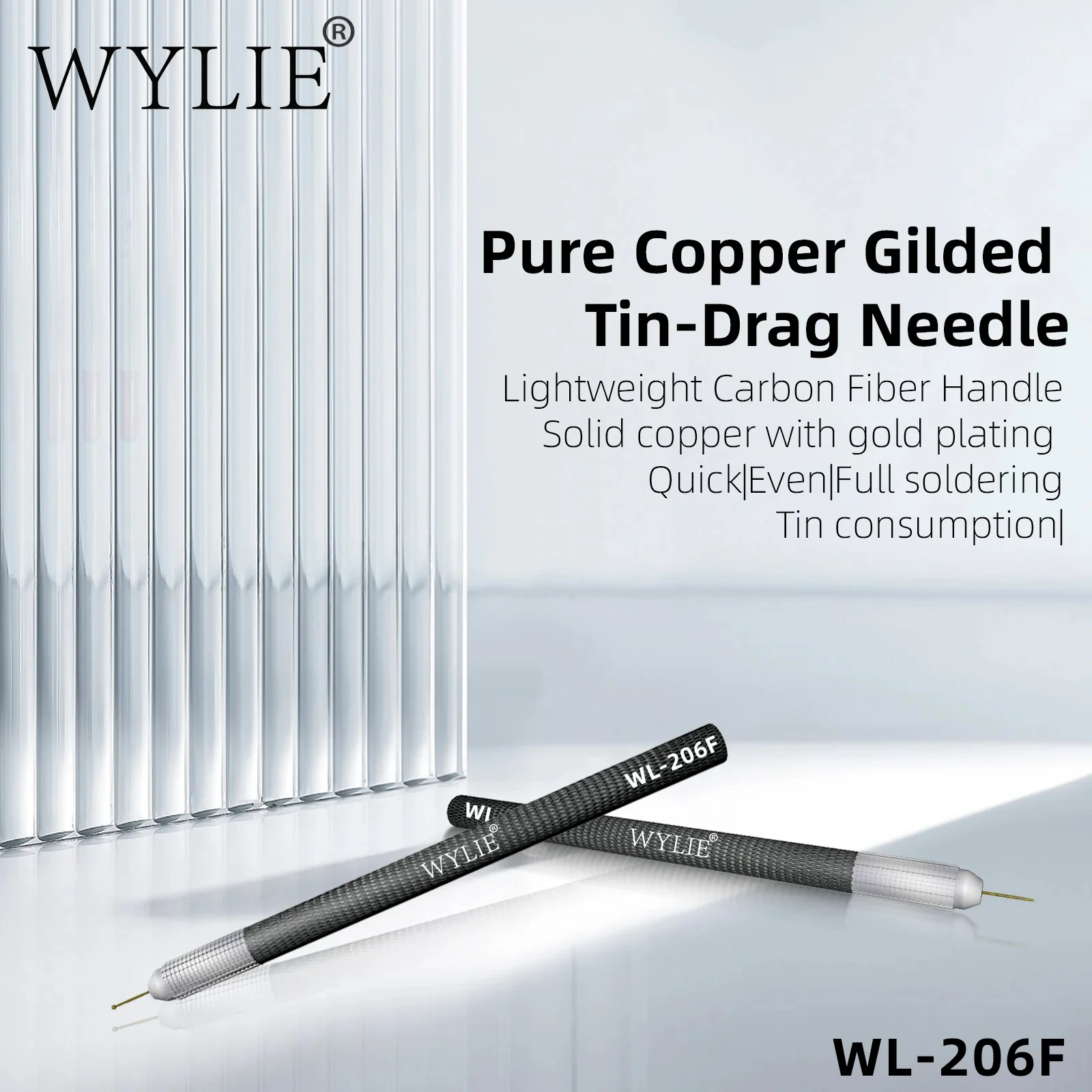 WYLIE WL206F Set di aghi per trascinamento in rame puro placcato oro con manico in fibra di carbonio per la riparazione di saldatura di precisione della scheda madre