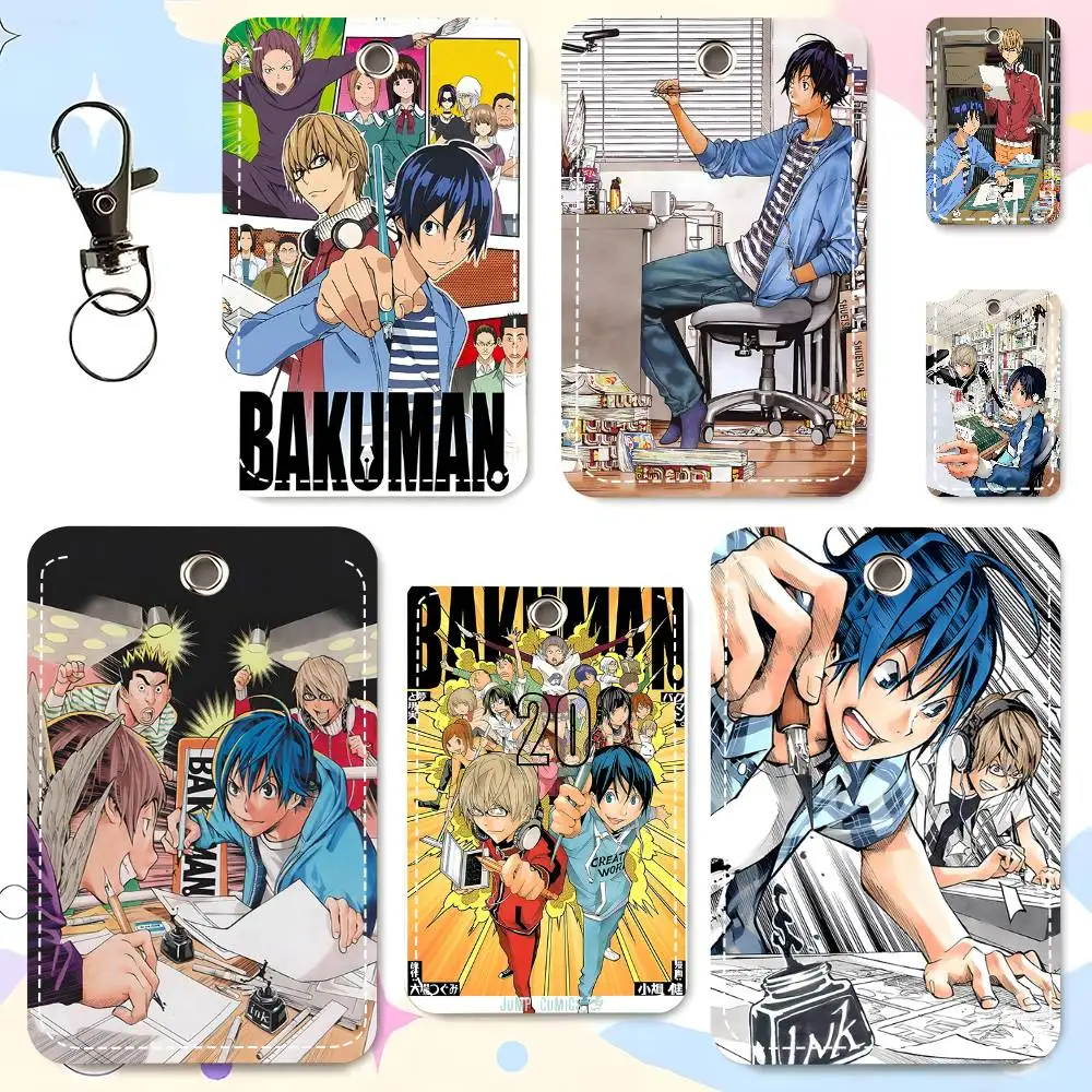 1pc Bakuman Card Case Keychain Access Card Bag Key Tag Ring Leather Card Holder Key Ring Access