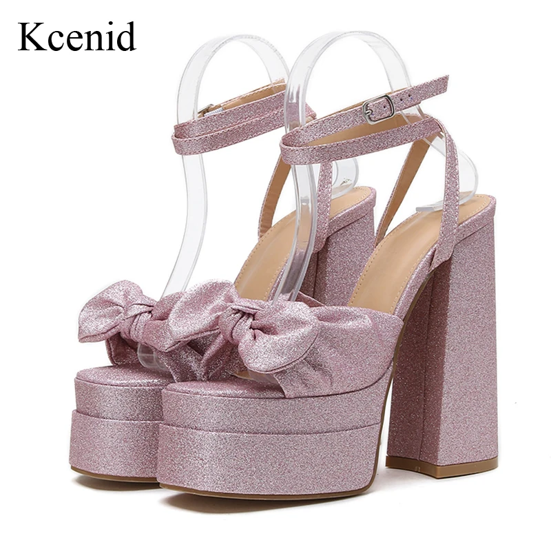 

Kcenid Bling Bling Bowtie Sandals For Women Summer 2023 New Peep Toe Ankle Strap Platform High Heeled Pumps Wedding Bridal Shoes