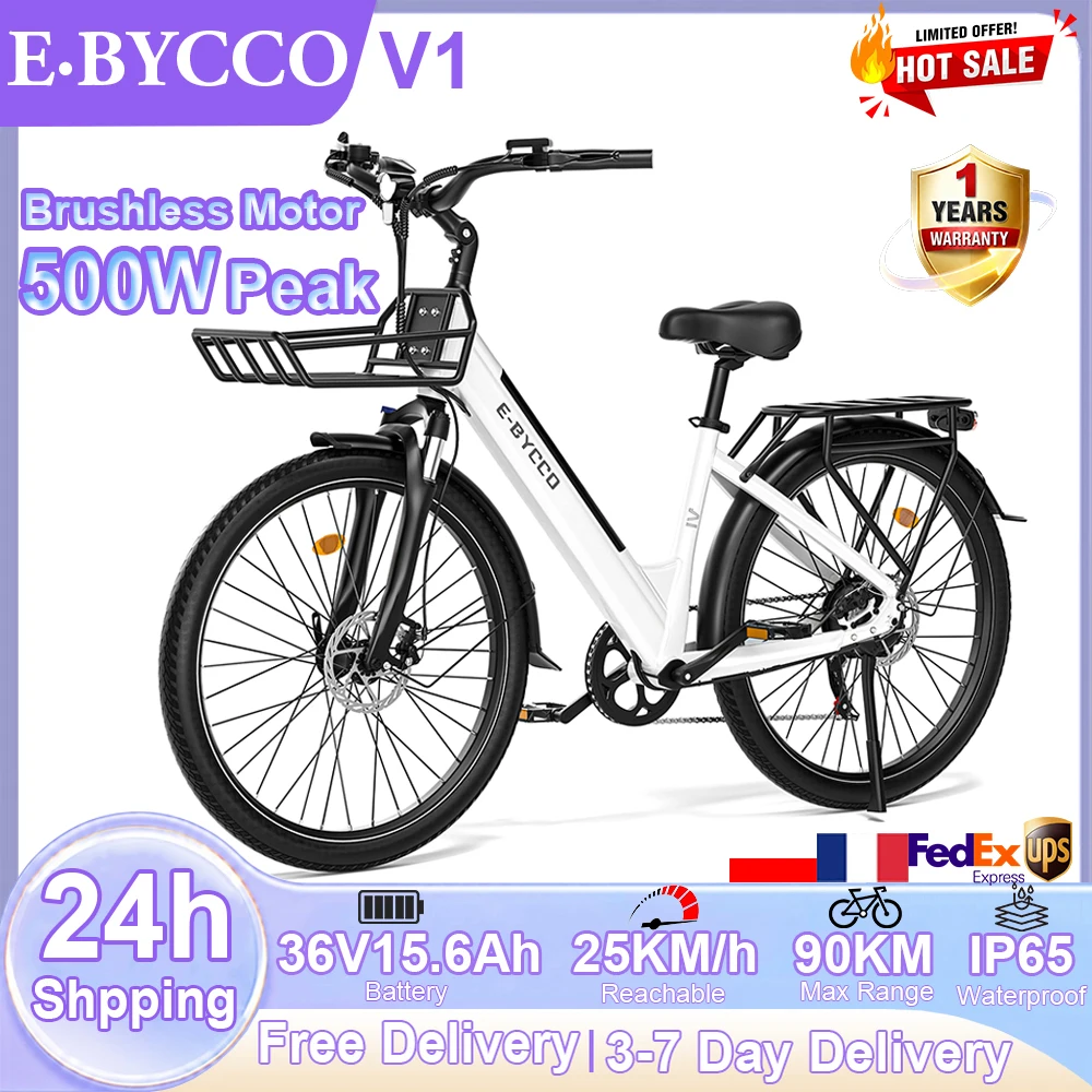 Ebycco V1 Bicicletta Elettrica per Adulti con Motore 500W di Potenza Massima, Batteria Rimovibile 36V 15.6Ah, Pneumatici da 28 Pollici, Velocità Massima 25Km/H, E-Bike per Pendolari Urbani