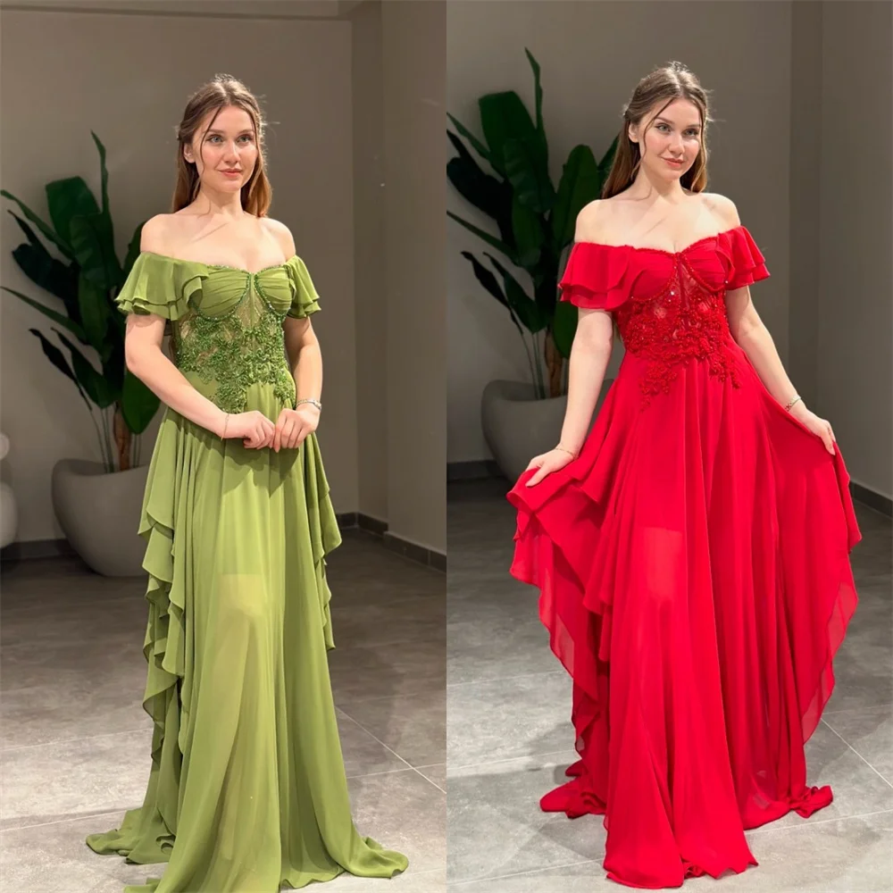 

Customized Formal Gown Evening Dearin Off-the-shoulder A-line Floor Length Skirts Fold Layered Draped Tulle Bespoke Occasion Dre