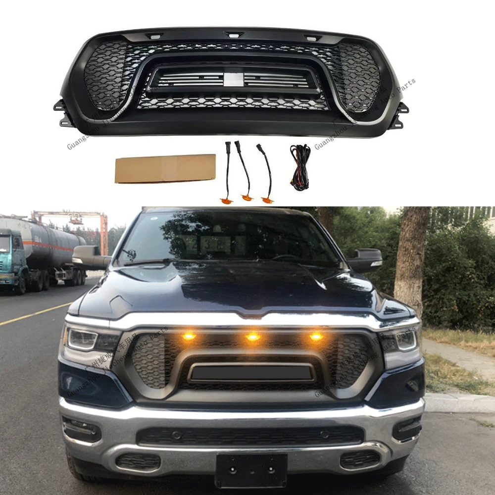 Hot For Dodge Ram 1500 2019-2022 TRX Style LED High Quality Honeycomb Grid Front Upper Hood Grille Bumper Mesh Grill