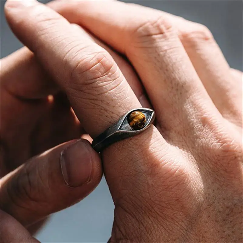 XIYANIKE Vintage Tiger Eye Stone Adjustable Rings For Men Women Punk Hip Hop Fashion New Jewelry Couple Gift Party Rock anillos view 6