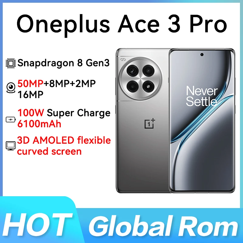 Global Rom Oneplus Ace 3 pro Mobile Phone Snapdragon 8 Gen 3 Android 14.0 Face ID 6.78