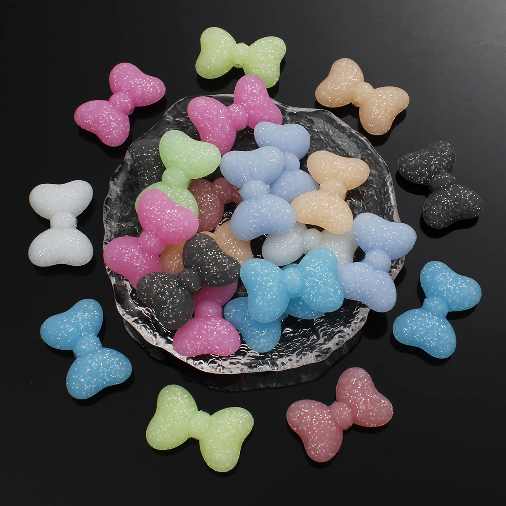 19x27mm 10Pcs Silicone Luminous Bow Beads Baby Pacifier Clip Necklace Jewelry Making Accessory DIY Care Toy BPA Free