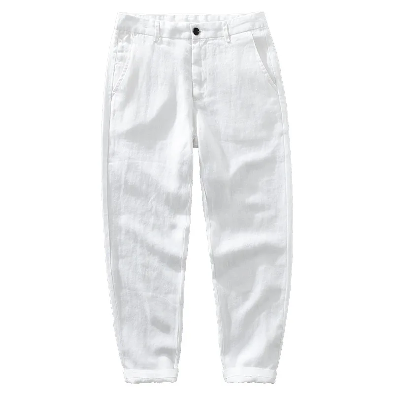 

Men's linen casual trousers summer loose straight pants youth breathable beach pants men