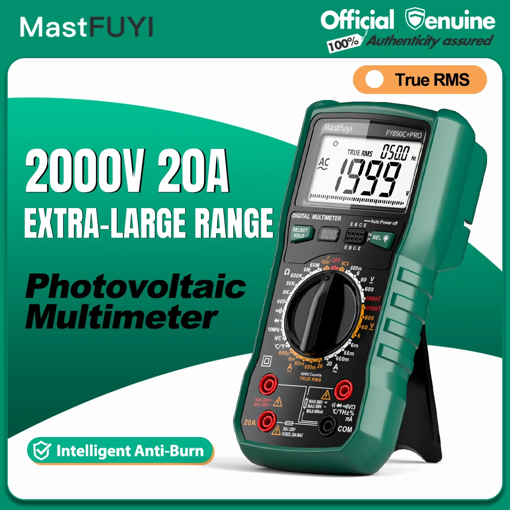

MASTFUYI True RMS Extra-Large Range Digital Multimeter 2000V 20A Photovoltaic Multimeter Multifunctional Tester Electrician Tool