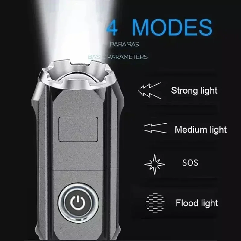 Portable COB Flashlight USB Rechargeable 4 Adjustable Modes Torch LED Emergency Light Outdoor Waterproof Travel Camping Lighting