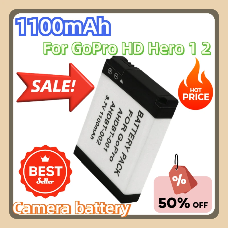 

For GoPro HD Hero 1 2 Hero1 Hero2 Motorsports Surf Outdoor 960 1080P Edition 1100mAh AHDBT-001 AHDBT-002 Battery