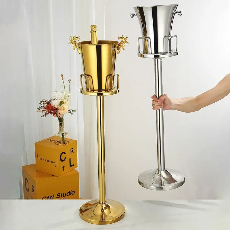 

304 Stainless Steel Champagne Bowl Holder Floor Stand Type Cooling Ice Bucket Wine Beer Beverage Bottle Storage Barrel KTV Bar