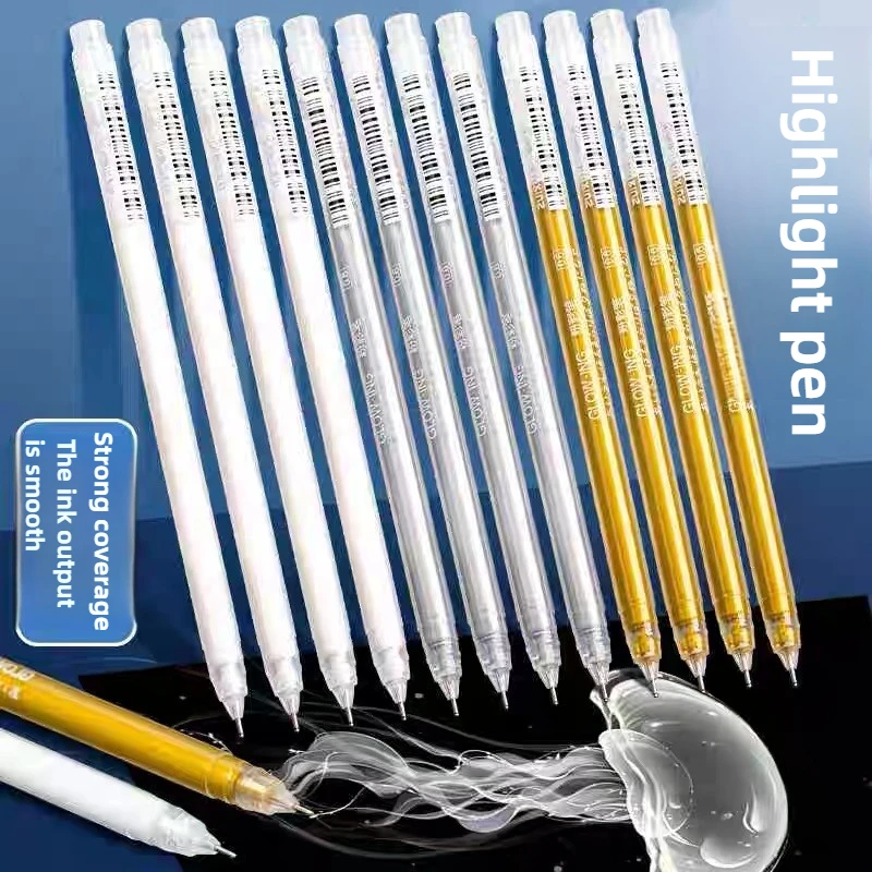 أقلام جل جمالية قابلة للتراكب باللون الذهبي/الفضي/الأبيض ذات سعة عالية، استبدال المجلات الفنية، اللوازم المدرسية المكتبية والقرطاسية