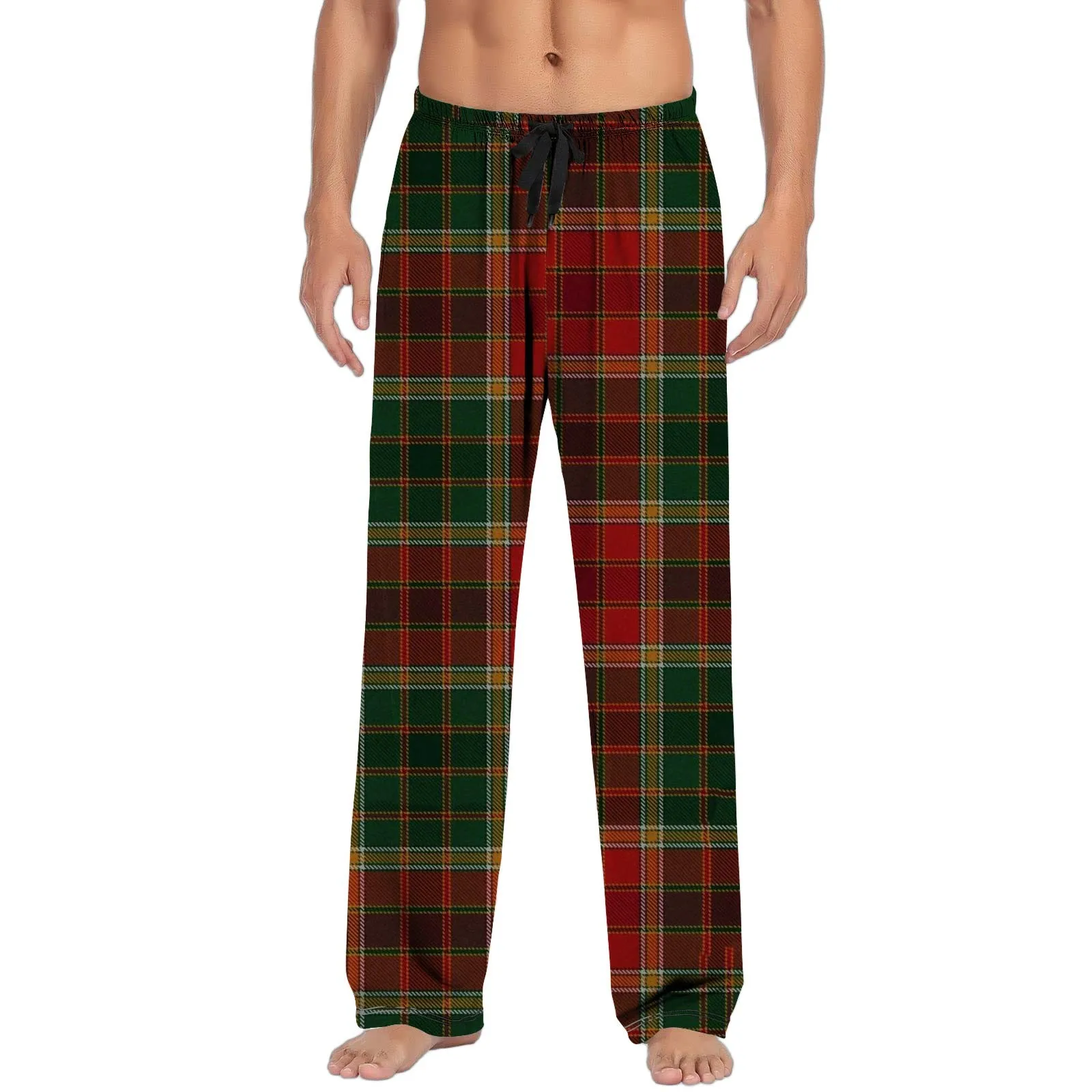 

Mens Christmas Sleepwear Pants Plaid Snowflake Printed Drawstring Elastic Waist Straight Trousers Loose Breathable Bottoms Male