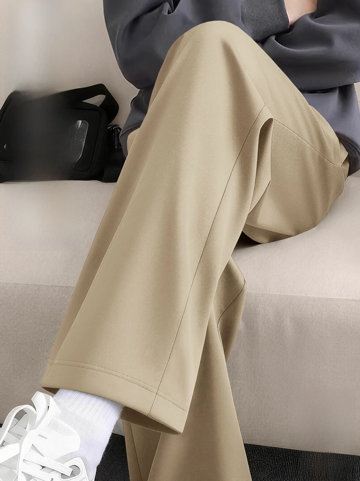 

Мужские повседневные брюки прямого кроя цвета хаки, весна 2026, винтажные, струящиеся, из смесового полиэстера и хлопка, комфортные