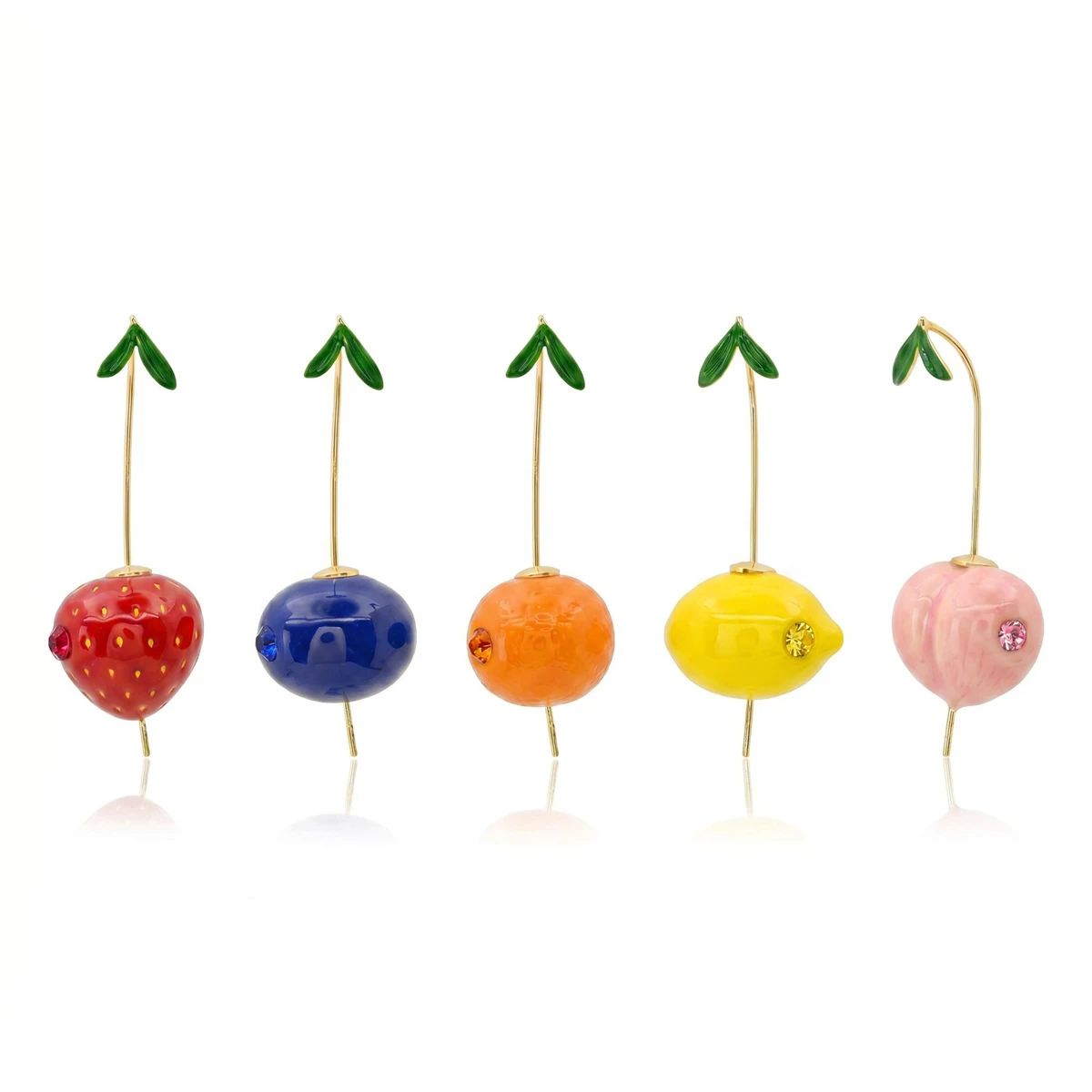 Trendige Realistische Obst-Ohrringe Mehrfarbige Kirsche Pfirsich Zitrone Olive Erdbeere Damen Alltags- und Party-Schmuck – Detail 2