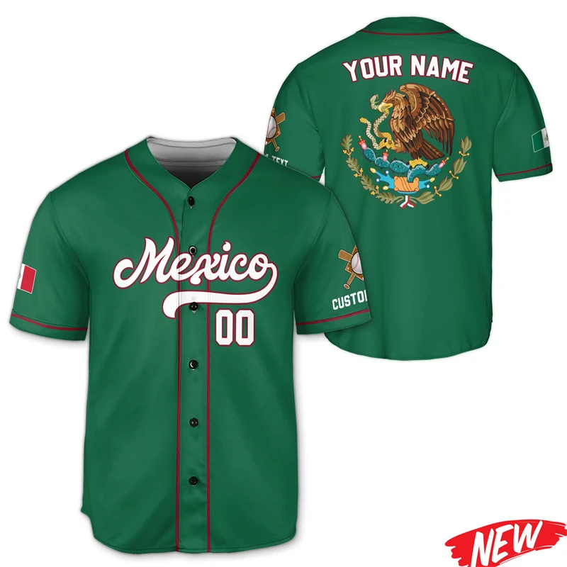 

Custom Name Mexico Baseball Shirt For Men Sports Jersey Tops Summer Quick Dry Shirt Outdoor Short Sleeve Mexican Tee Shirts